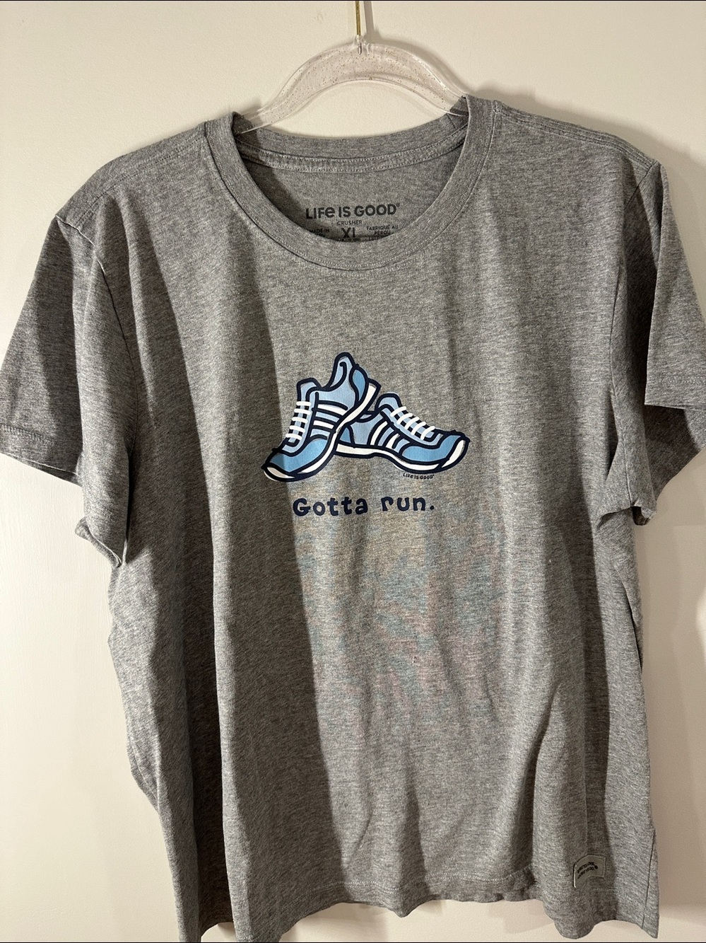 Life Is Good adult women size XL Gray Tee with Blue Sneaker Graphic